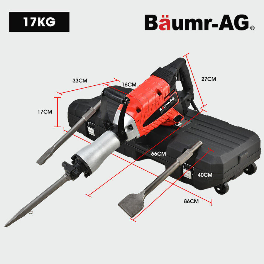 Baumr-AG 2400W Pro-Grade Electric Demolition Jackhammer, with 3 Bonus Chisels, Carry Case