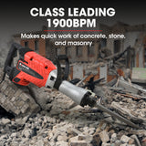 Baumr-AG 2400W Pro-Grade Electric Demolition Jackhammer, with 3 Bonus Chisels, Carry Case - Front View