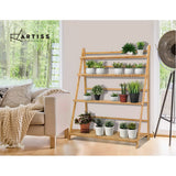 Artiss Plant Stand 4 Tier Bamboo Slat Flower Pot Shelf Pine - Rear View