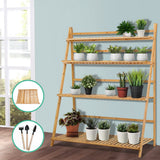 Artiss Plant Stand 4 Tier Bamboo Slat Flower Pot Shelf Pine - Close-Up Angle