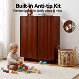Artiss Shoe Cabinet 5 Tier Storage Organiser w/ Adjustable Shelves Bamboo - Close-Up Angle