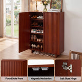 Artiss Shoe Cabinet 5 Tier Storage Organiser w/ Adjustable Shelves Bamboo - Low Angle