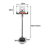 Everfit Portable Basketball Hoop Adjustable Pool Goal System Backyard 1.05M-2.1M - Front View