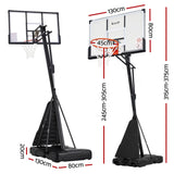 Everfit 3.05M Basketball Hoop Stand System Portable Height Adjustable Net Ring - Front View