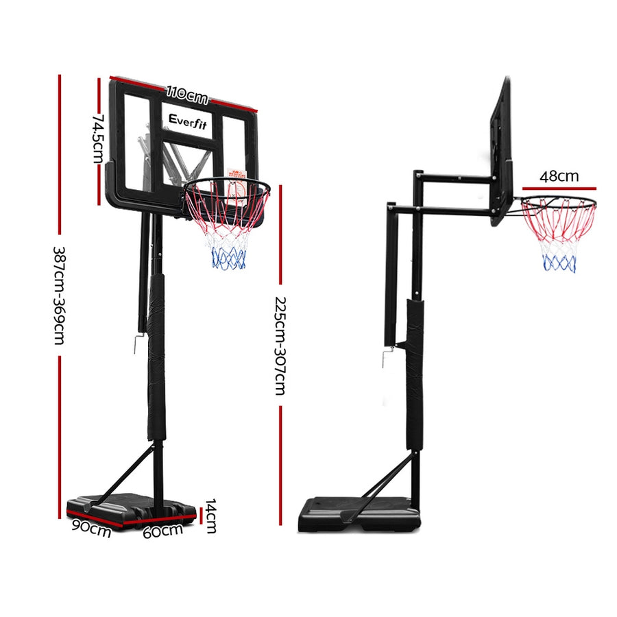 Everfit portable basketball hoop stand with adjustable height, black, 44 inch backboard