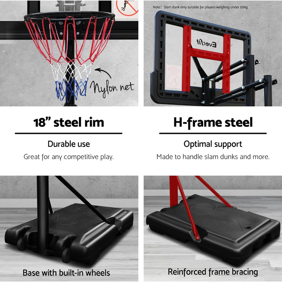 Everfit portable basketball hoop stand with adjustable height, black, roller wheels