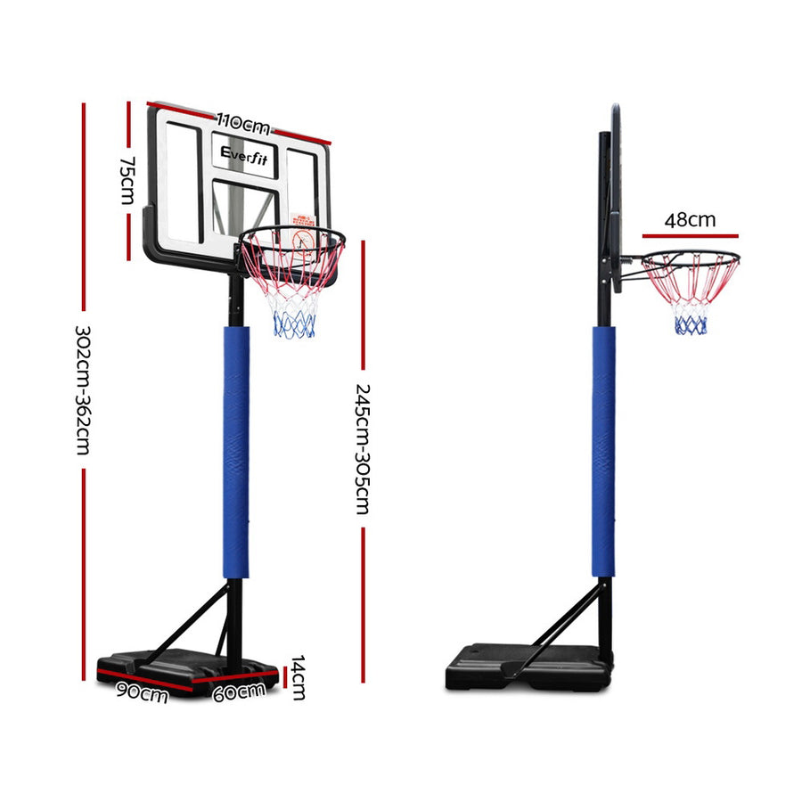 Everfit blue portable basketball hoop stand with 44 inch acrylic backboard, height adjustment mechanism