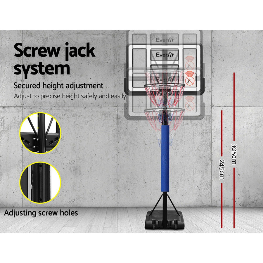 Everfit blue portable basketball hoop stand with 44 inch acrylic backboard, steel ring with nylon net