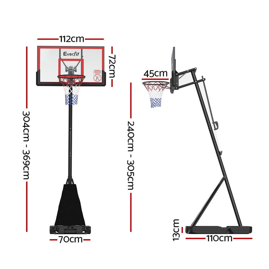 Everfit red portable basketball hoop stand with 44 inch backboard, 44 inch polycarbonate backboard