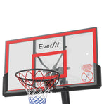 Everfit red portable basketball hoop stand with 44 inch backboard, spring loaded steel ring