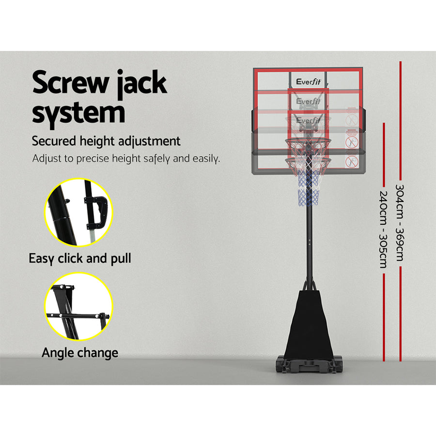 Everfit red portable basketball hoop stand with 44 inch backboard, nylon net