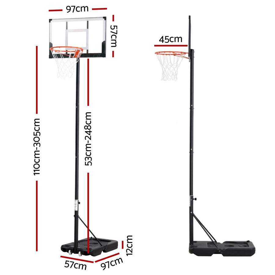 Everfit portable basketball hoop stand with PET backboard and wheels, high-impact PET backboard