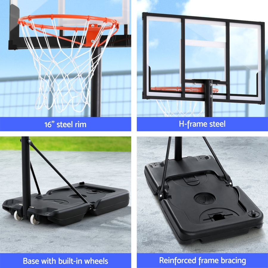 Everfit portable basketball hoop stand with PET backboard and wheels, built-in wheels