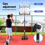 Everfit portable basketball hoop stand with PET backboard and wheels, steel rim with nylon net