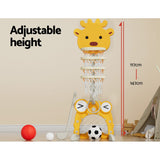 Keezi Kids Basketball Hoop Stand Adjustable 5-in-1 Sports Center Toys Set Yellow - 45-Degree Angle