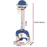 Keezi Kids Basketball Hoop Stand Adjustable 6-in-1 Sports Center Toys Set Blue - Front View