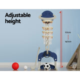 Keezi Kids Basketball Hoop Stand Adjustable 6-in-1 Sports Center Toys Set Blue - 45-Degree Angle
