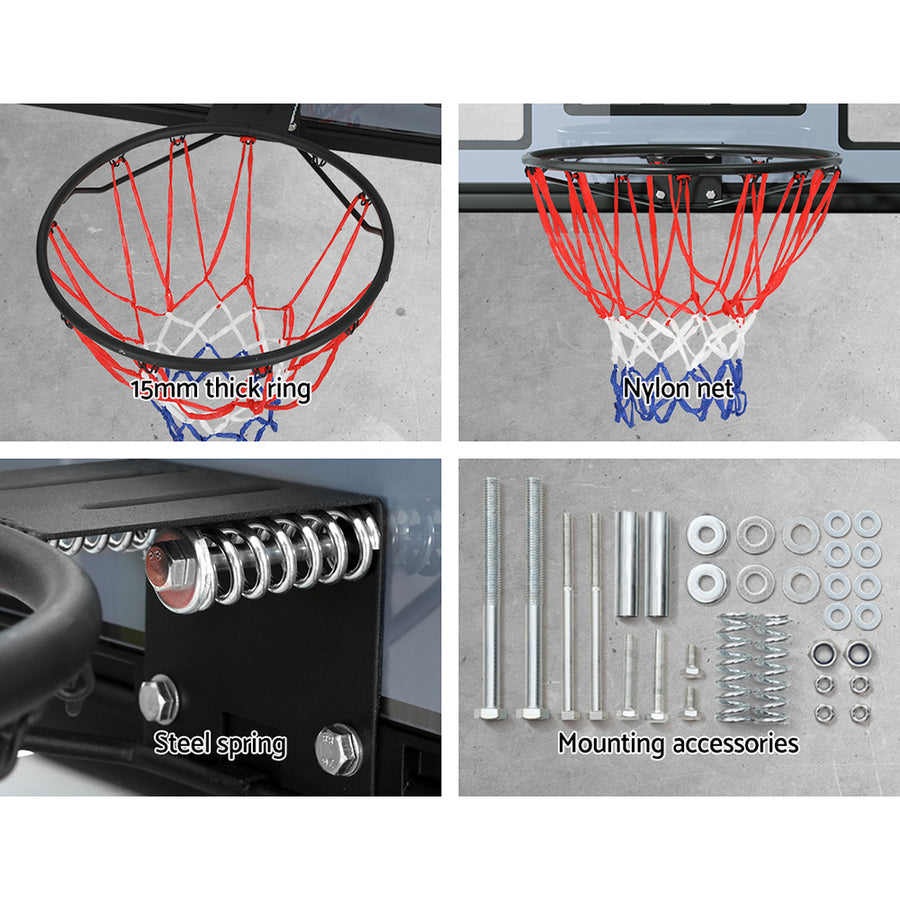 Everfit 45" Basketball Hoop Backboard Wall Mounted Ring Net Sports Pro System, image 6