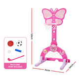 Keezi 3-in-1 Kids Basketball Hoop Soccer Goal Golf Game Set with Balls Pink - Front View