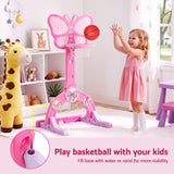 Keezi 3-in-1 Kids Basketball Hoop Soccer Goal Golf Game Set with Balls Pink - Top-Down View