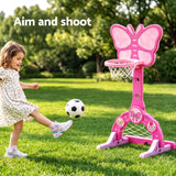 Keezi 3-in-1 Kids Basketball Hoop Soccer Goal Golf Game Set with Balls Pink - Rear View