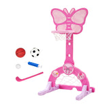 Keezi 3-in-1 Kids Basketball Hoop Soccer Goal Golf Game Set with Balls Pink - Extra Image