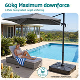 Instahut Outdoor Umbrella Base 2 Fillable 60kg Cantilever Umbrella Base with Wheels 84cm - Top-Down View