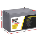 Giantz AGM Battery 12V 15Ah Deep Cycle Box Portable Solar Caravan Camping - Front View