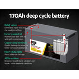 Giantz AGM Deep Cycle Battery 12V 170Ah Box Portable Solar Caravan Camping - Top-Down View