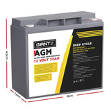 Giantz AGM Deep Cycle Battery 12V 25Ah Box Portable Solar Caravan Camping - Side View