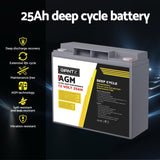 Giantz AGM Deep Cycle Battery 12V 25Ah Box Portable Solar Caravan Camping - 45-Degree Angle