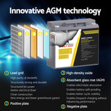 Giantz AGM Deep Cycle Battery 12V 25Ah Box Portable Solar Caravan Camping - Rear View