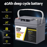 Giantz AGM Battery 12V 40Ah Deep Cycle Box Portable Solar Caravan Camping - Top-Down View