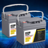 Giantz AGM Deep Cycle Battery 12V 50Ah x2 Box Portable Solar Caravan Camping - Close-Up Angle
