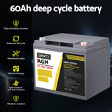 Giantz AGM Battery 12V 60Ah Deep Cycle Box Portable Solar Caravan Camping - Top-Down View