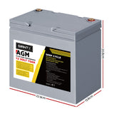 Giantz AGM Deep Cycle Battery 12V 75Ah Box Portable Solar Caravan Camping - Front View