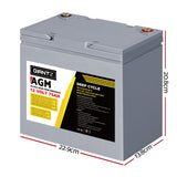Giantz AGM Deep Cycle Battery 12V 75Ah x2 Box Portable Solar Caravan Camping - Front View