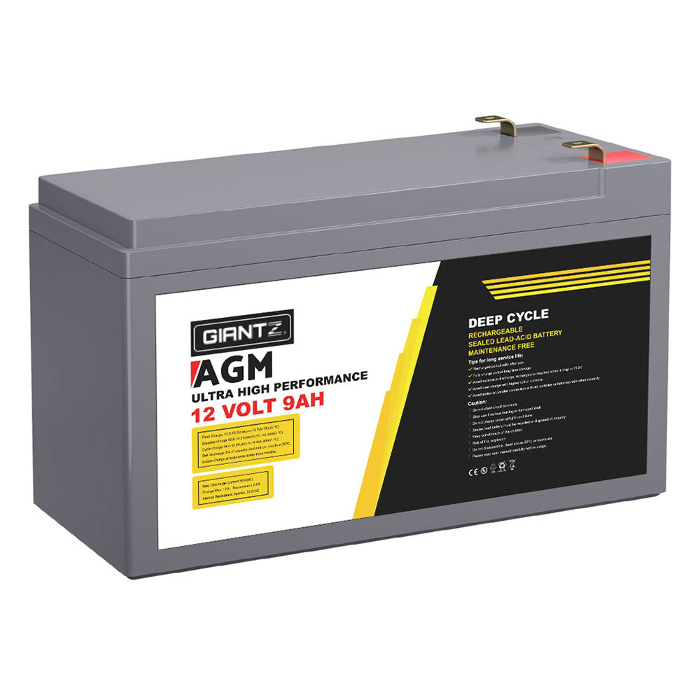 Giantz 12V 9Ah Portable AGM Deep Cycle Battery for Solar, Caravan & Camping Power Supply