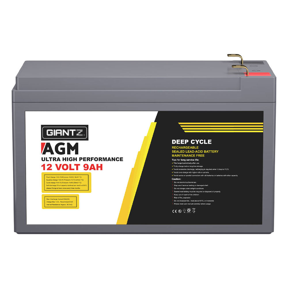 Giantz 12V 9Ah Portable AGM Deep Cycle Battery for Solar, Caravan & Camping Power Supply