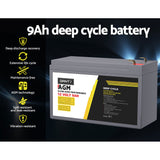 Giantz 12V 9Ah Portable AGM Deep Cycle Battery for Solar, Caravan & Camping Power Supply - Top-Down View
