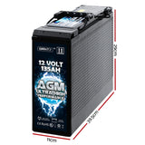 Giantz AGM Deep Cycle Battery 12V 135Ah Slim Box Portable Solar Caravan Camping - Front View
