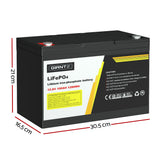 Giantz 12V 100Ah Lithium Battery LiFePO4 Deep Cycle Box Solar Caravan Camping - Front View