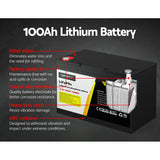 Giantz 12V 100Ah Lithium Battery LiFePO4 Deep Cycle Box Solar Caravan Camping - Top-Down View