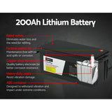 Giantz 12V 200Ah Lithium Battery LiFePO4 Deep Cycle Box Solar Caravan Camping - Top-Down View