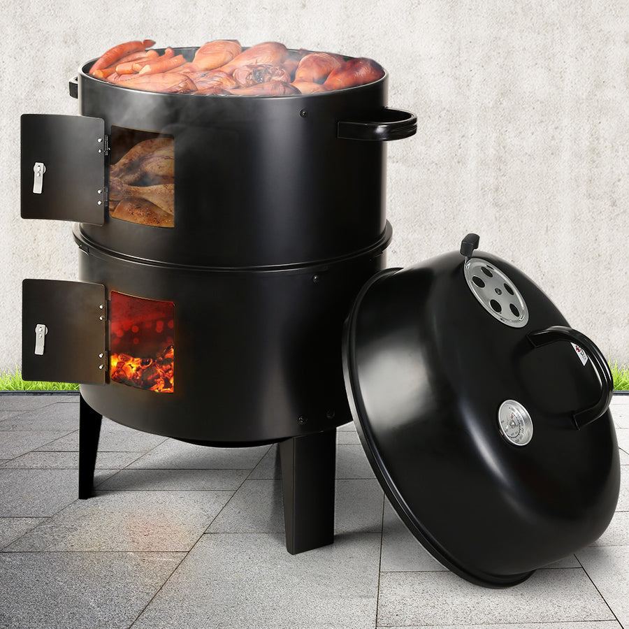 Grillz 3-in-1 charcoal BBQ smoker, black heat resistant steel