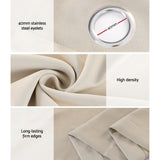 Artiss 2X Blockout Curtains Eyelet 140x230cm Beige - Rear View