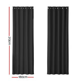 Artiss 2X Blockout Curtains Eyelet 180x213cm Black - Front View