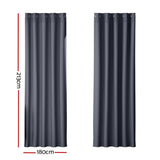 Artiss 2X Blockout Curtains Eyelet 180x213cm Charcoal - Front View