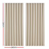Artiss 2X Blockout Curtains Eyelet 240x230cm Beige - Front View
