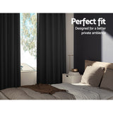 Artiss 2X Blockout Curtains Eyelet 240x230cm Black - Side View